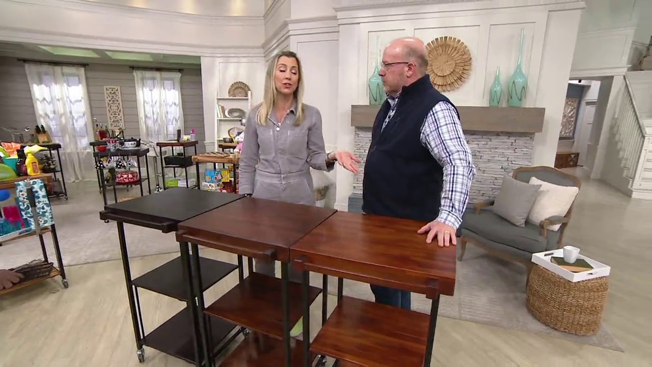 Oasis Folding Kitchen/Storage Cart w/ Acacia Wood Shelves & Locking