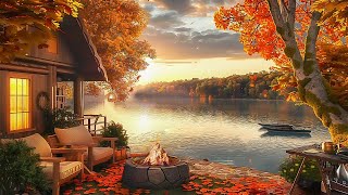 Autumn Morning Ambience 🍁 Campfire Sounds, Lakeside Water and Relaxing Autumn Breeze