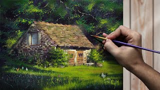Acrylic Landscape Painting | Painting Time Lapse | How to Paint Simple House