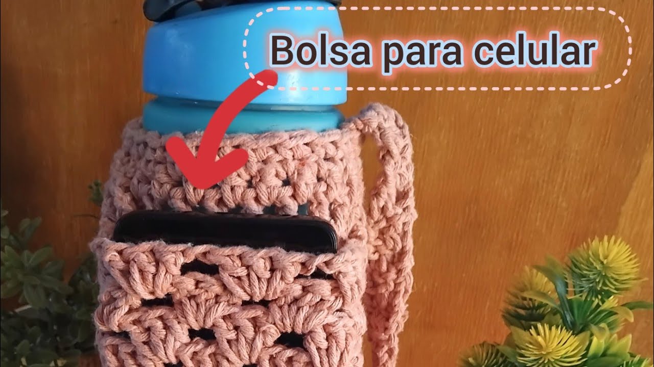 💢 Bolsa para celular no porta garrafa de água de crochê [passo a passo]