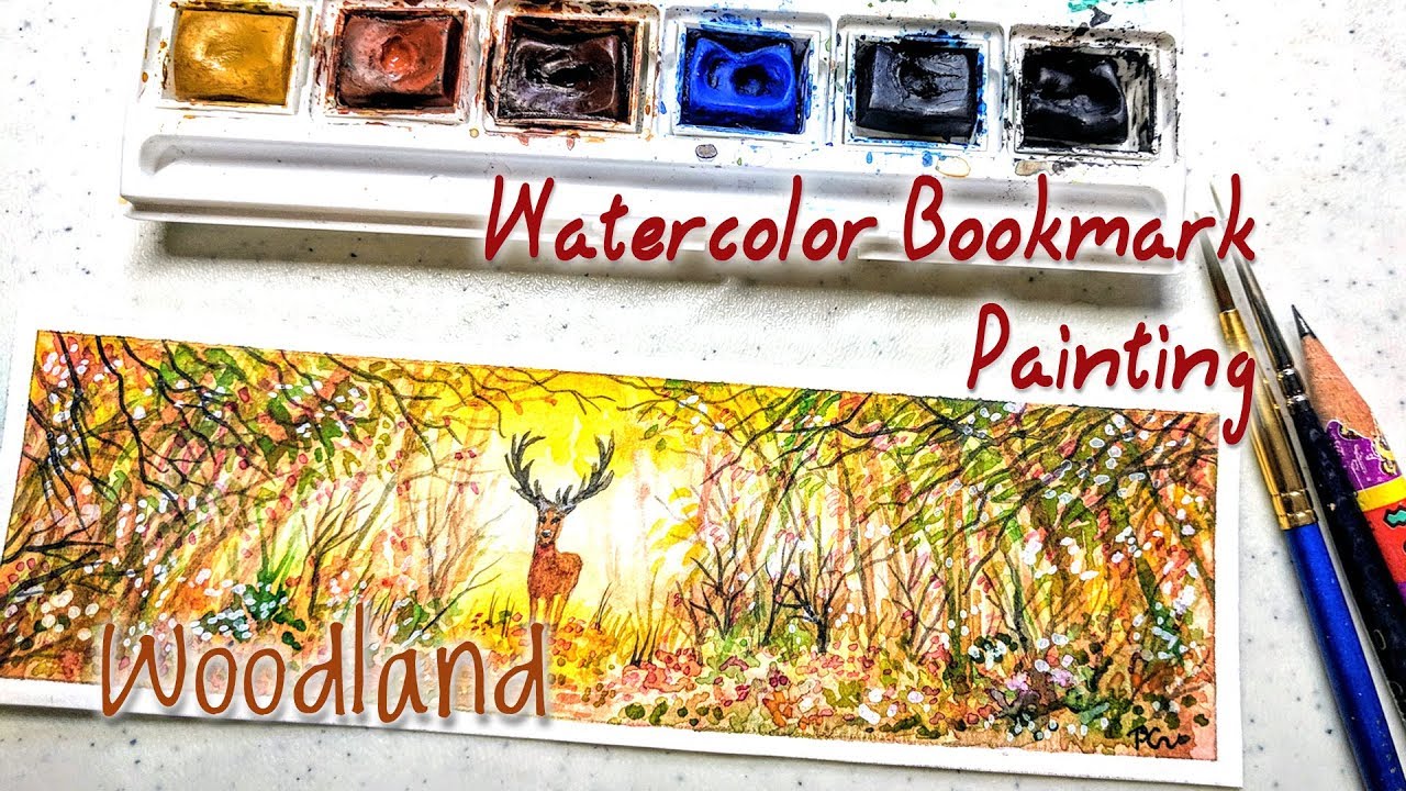 Woodland Forest Landscape Watercolor Bookmark Painting Demo