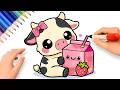 HOW TO DRAW A CUTE STRAWBERRY MILK COW KAWAII EASY ????????