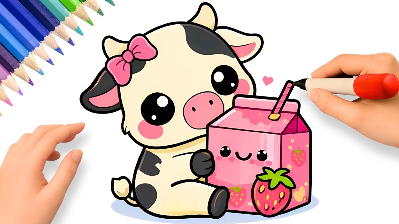 HOW TO DRAW A CUTE STRAWBERRY MILK COW KAWAII EASY 🍓🥛