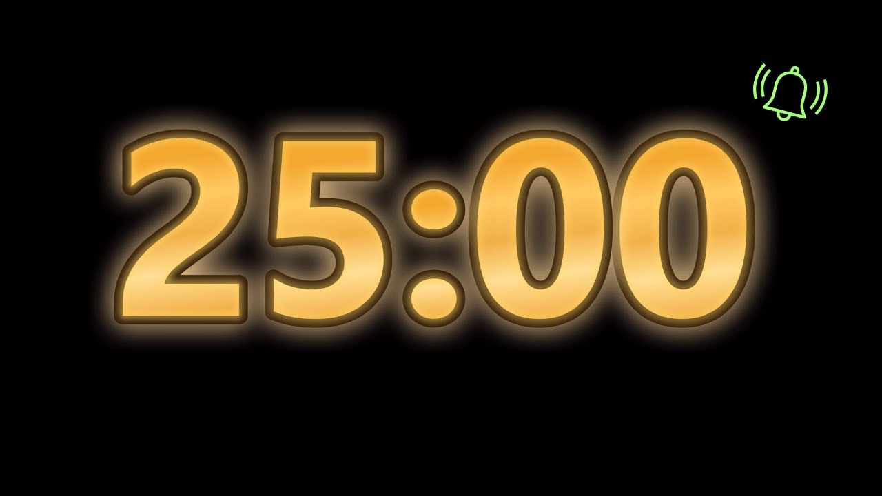 25 Minute Timer - No Music, with Alarm, 4K