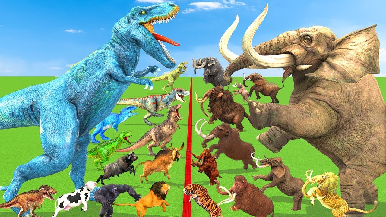 The Ultimate Battle 40 Wild Animals Mammals vs GIGA T-REX Dinosau Epic Run Zigzag Down Course