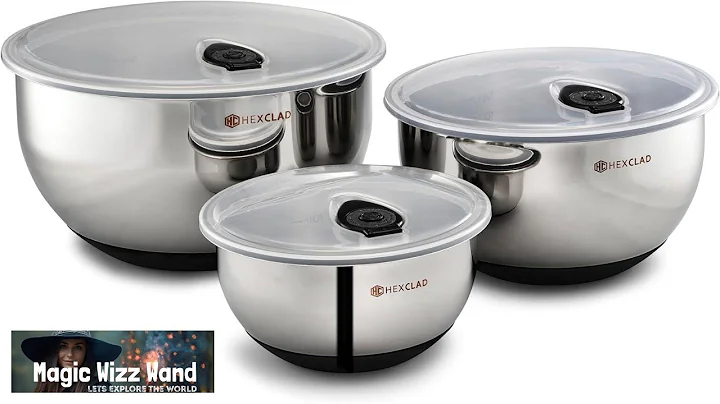 HexClad Stainless Steel Mixing Bowl Set 3 Piece with Vacuum Seal Lids