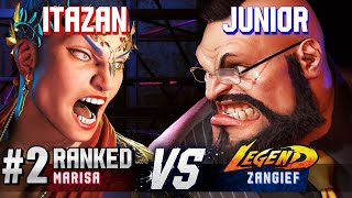 SF6 ▰ ITAZAN (#2 Ranked Marisa) vs JUNIOR (Zangief) ▰ High Level Gameplay