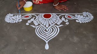 very simple alpona design for all festivals / Easy step By step Rangoli designs/ simple kolam design