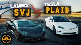 2021 Tesla Model S Plaid Eats a Lamborghini Aventador SVJ | Drag Race - Sponsored by MotorEnvy.com