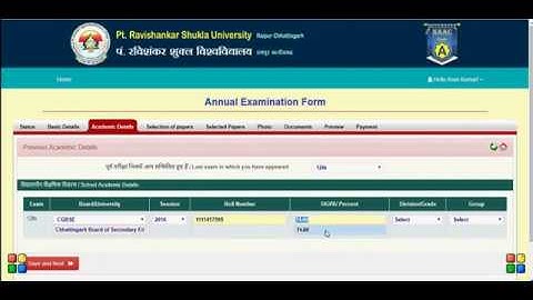 Video tutorial for annual examination 2017-18 for Pt. Ravishankar Shukla University
