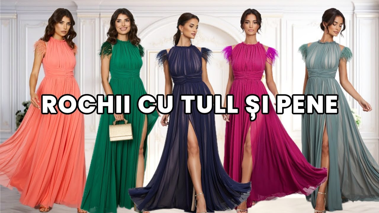 Rochii de ocazie lungi cu tull și pene