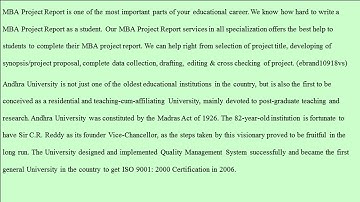 MBA Project Report Services for Andhra University, Visakhapatnam