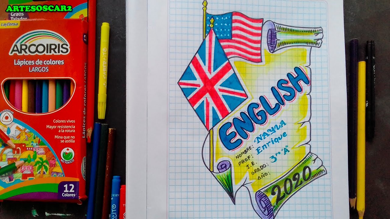 Portada De Ingles Bonita COMO DIBUJAR PORTADA DE INGLES PASO a PASO FÁCIL - YouTube - YouTube