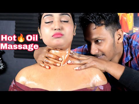 Hot Oil Shoulder Massage For Pain Relief | Female Neck Pain Relief Massage |  Neck Cracking  | ASMR