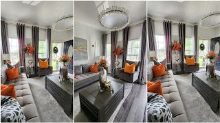 ORANGE LIVING ROOM TOUR with NEW MOTORIZED BLINDS