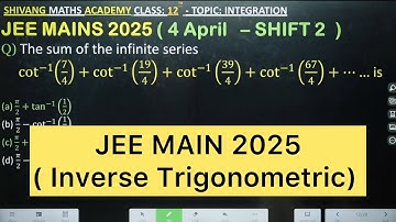Q) The sum of the infinite series cot^(−1) (7/4)+cot^(−1) (19/4)+cot^(−1) (39/4)+cot^(−1) (67/4)+……