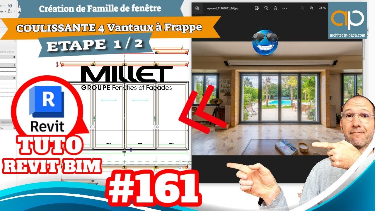 Famille de fenêtre coulissante à frappe de chez Millet avec #revit : tuto gratuit N°161