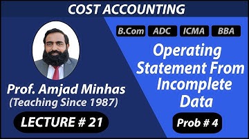 CGS | Operating Statement from Incomplete Data | Problem # 4 | Prof Amjad Minhas | Ch#5 | BCom