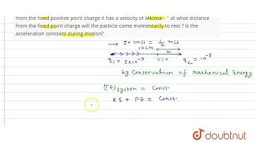 A particle of mass 40 mg and carrying a charge 5 xx 10^(-9) C is moving directly towards a fixed...