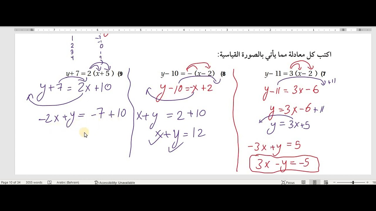 الصورة القياسية للمعدلة الخطية