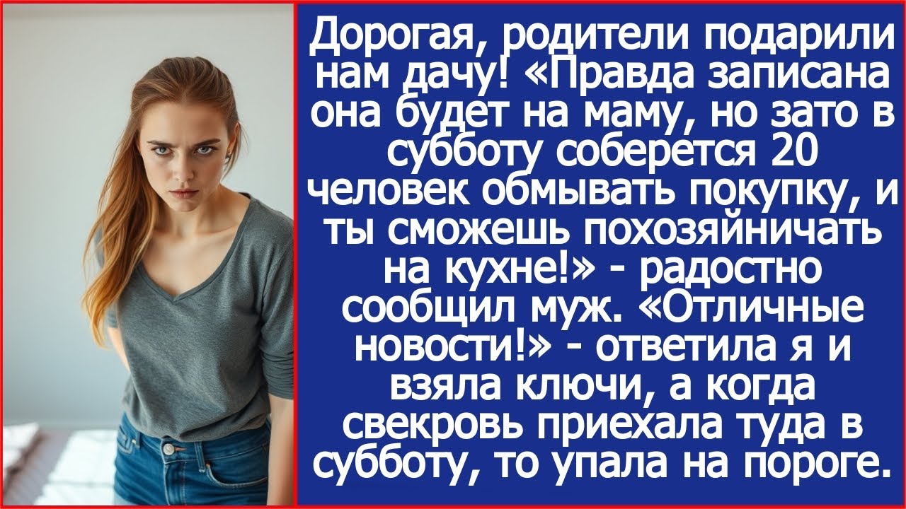 Дорогая, родители подарили нам дачу! Записана будет на маму, но ты будешь приезжать туда готовить.
