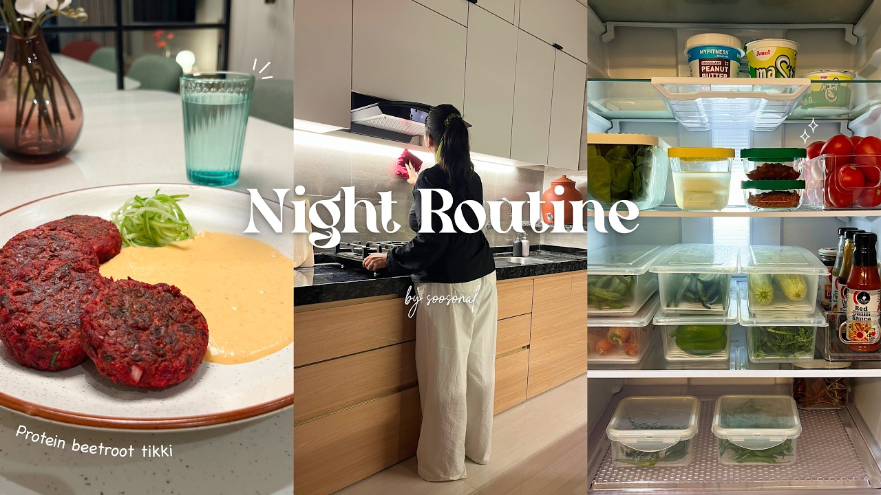 Night Routine | Quiet Kitchen Moments ✨ | Restocking and Cooking 🍊🥦 | Aesthetic ASMR vlog 🌿