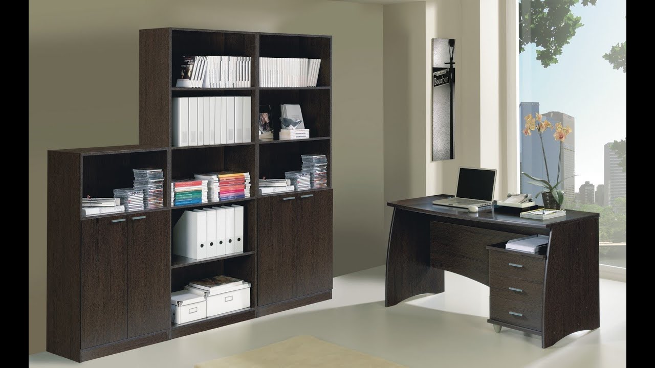 Despacho completo mesa escritorio, buc y estanterias en color wengue o