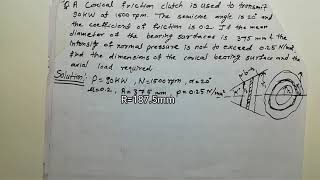 PROBLEM NO. 03 FRICTION [CONE-CLUTCH] problem with full solution