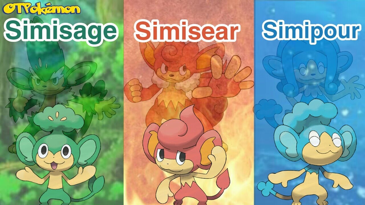 otPokemon.com - Hoje trazemos pra vocês o Simisear, Panpour, Simipour e  Pansage. Pra quem não conhece, eles são pokémon do tipo fogo, água, água e  planta respectivamente e são da 5ª geração.