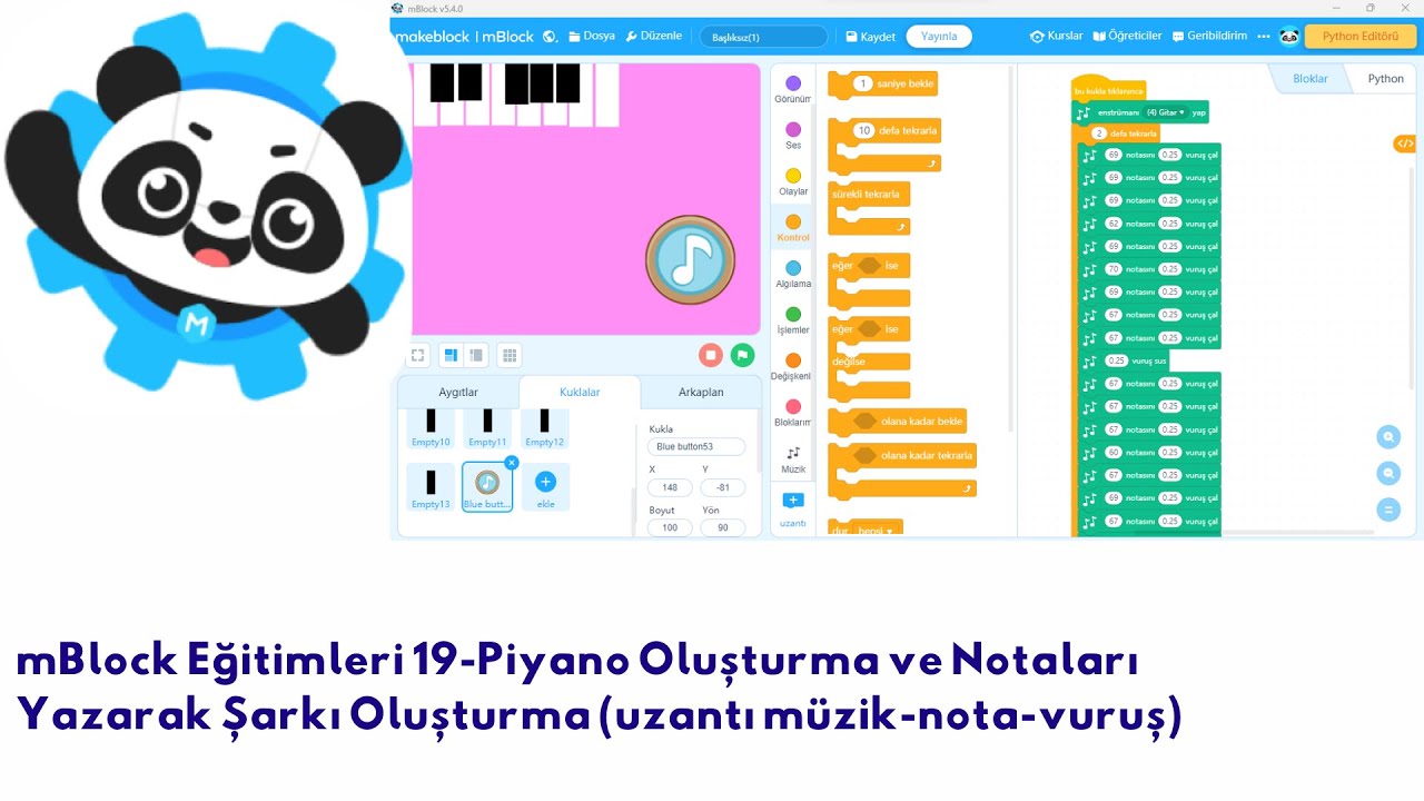 Mblock5 Music Tutorial mBlock Eğitimleri 19-Piyano Oluşturma ve Notaları Yazarak Şarkı ...
