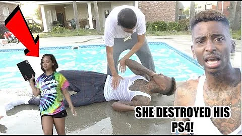 ANGRY GIRLFRIEND THROWS PS4 IN THE POOL PRANK!!