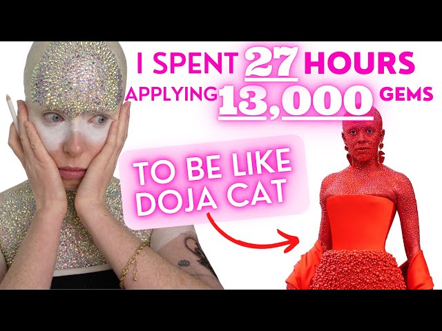 I SPENT 27+ HOURS APPLYING 13,000 CRYSTALS TO RECREATE DOJA CAT'S Schiaparelli Fashion Show Look! class=