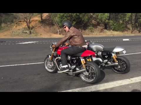 Triumph Thruxton 1200R Arrows headers and Remus mufflers. Exhaust sound, start, stationary, riding