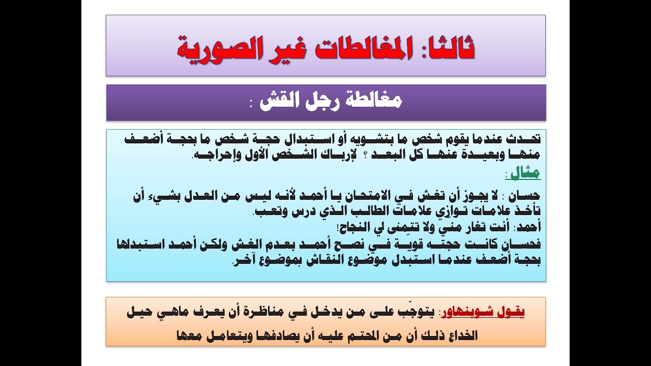 مادة الفلسفة - الثالث الثانوي الأدبي - وحدة المنطق - درس المغالطات المنطقية