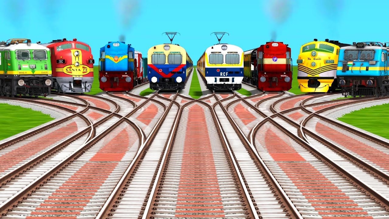 All Indian Express High Speed Trains At Crazy Forked Railroad Crossing | indian train simulator game