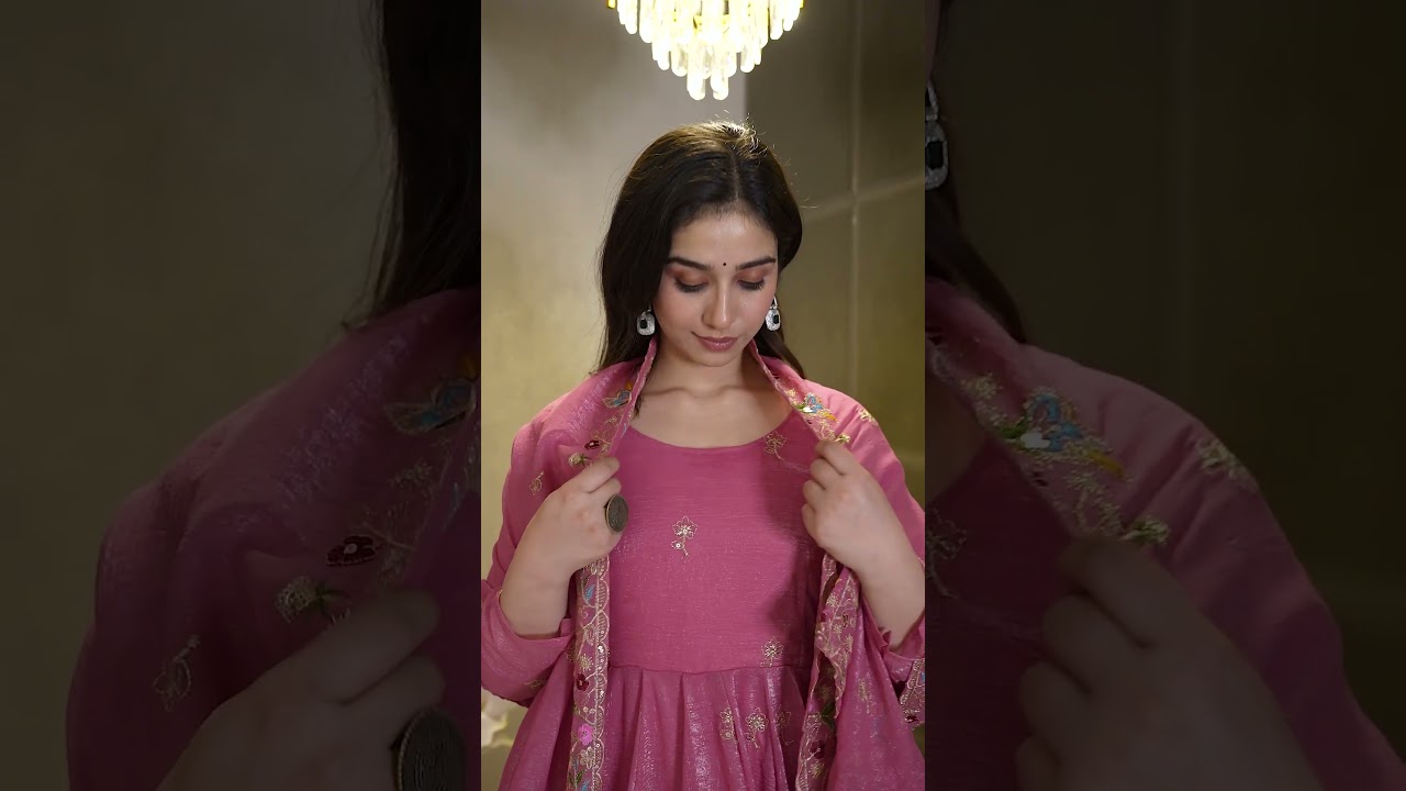 Pink Sequins & Thread Embroidered Suit – A-Line, Straight Pant, Full Sleeve