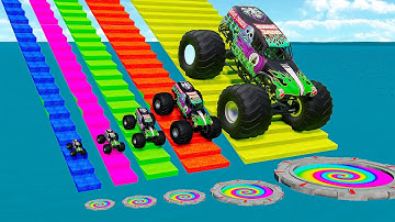 Big & Small Monster Truck VS Portal Trap - BeamNG Monster Truck Crashes