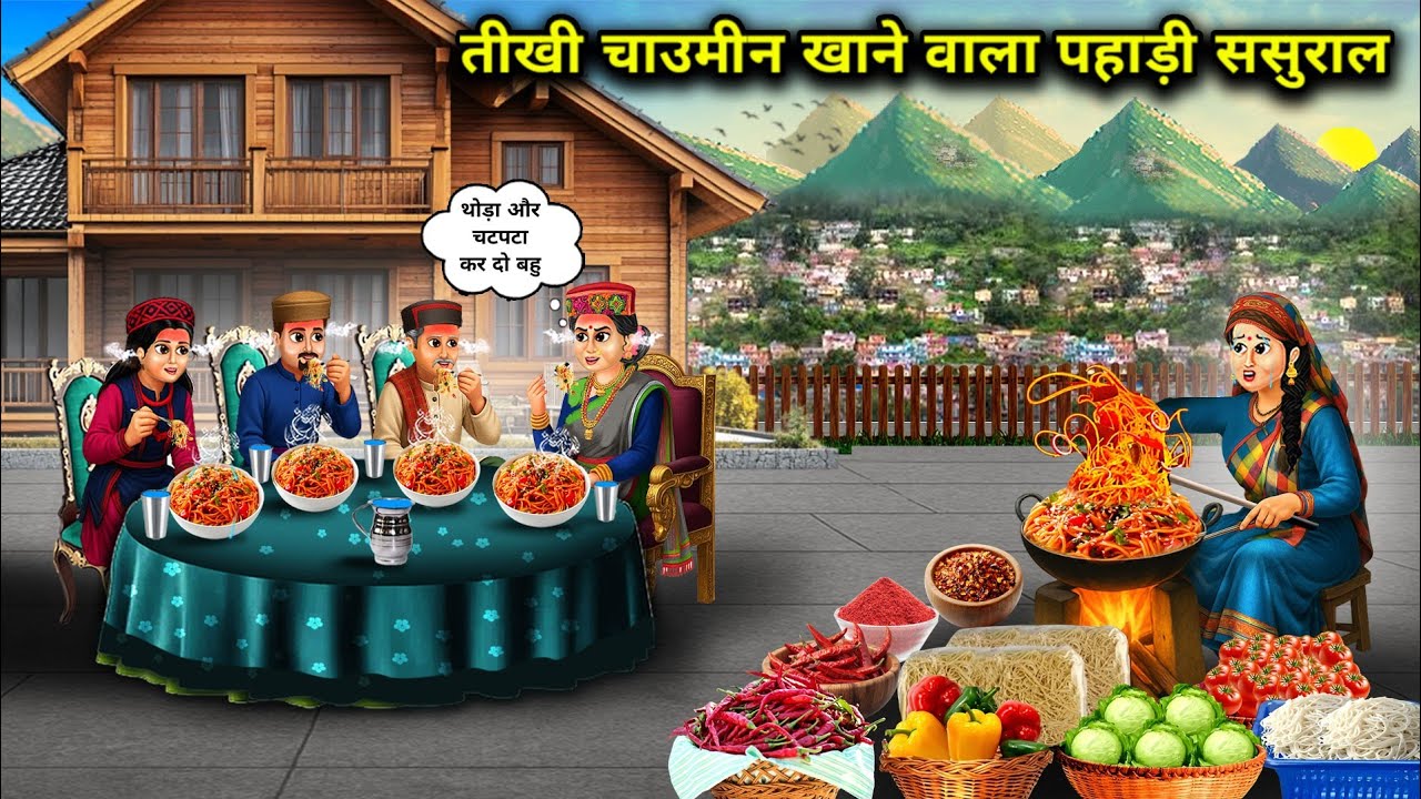 तीखी चाऊमीन खाने वाला पहाड़ी ससुराल||hill in-laws who eat spicy chowmein||Hindi cartoon stories 