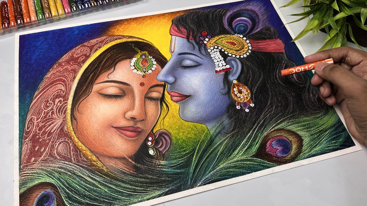 Radha Krishna drawing, Oil pastel drawing, Part- 3 - YouTube