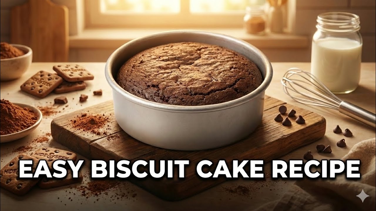 Biscuit Cake Without Oven | Chocolate Biscuit Cake at Home | Biscuit Cake in Cooker | Easy Cake 