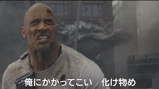 ロック様＆ホワイトコングVS巨大ワニVS空飛ぶオオカミの3wayマッチ開幕！『ランペイジ 巨獣大乱闘』