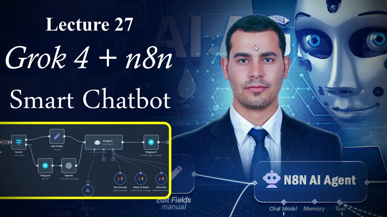 27 – اصنع Smart Chatbot  للرد على العملاء باستخدام Grok4 و n8n بسهولة!