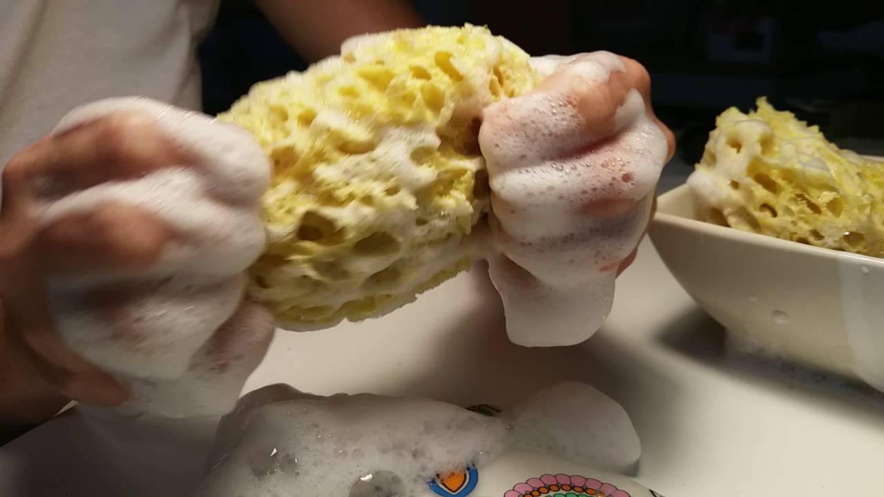 scratching and destroying bath soapy sponge ASMR