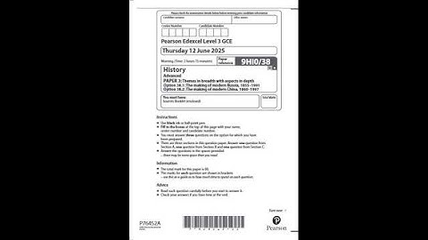 PEARSON EDEXCEL A LEVEL HISTORY PAPER 3 QUESTION PAPER 2025 (9HI0/38)