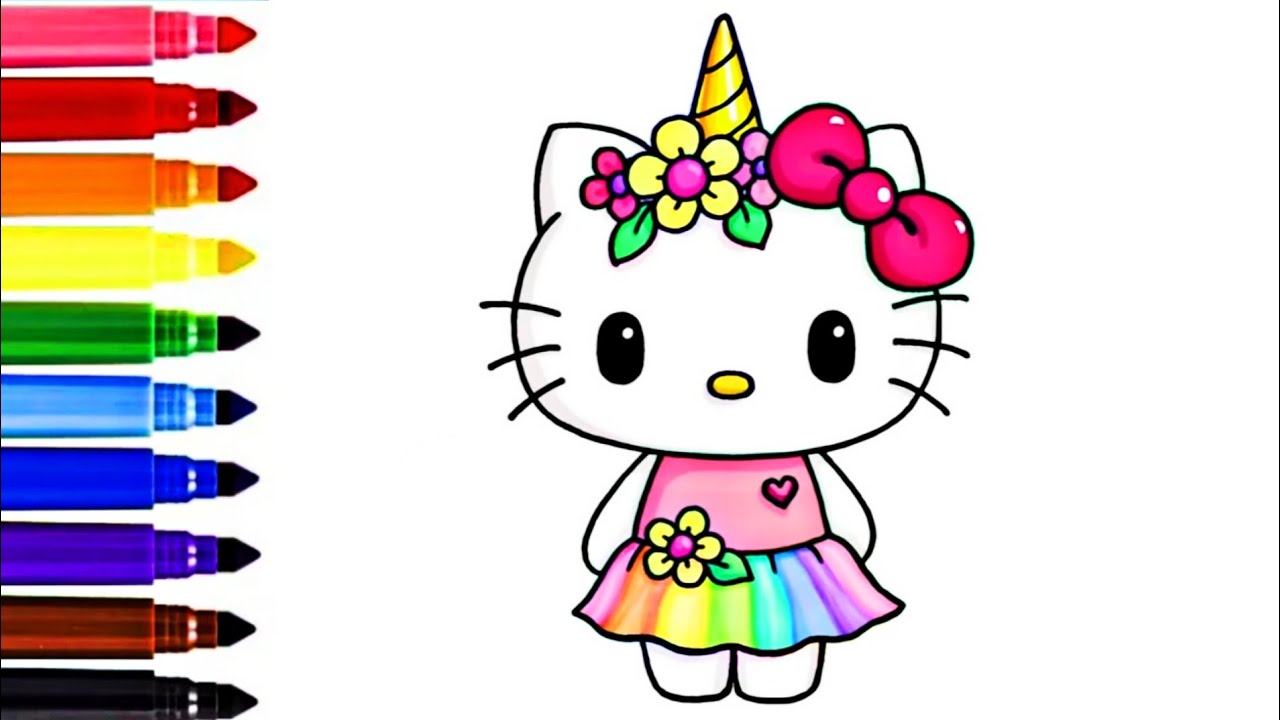 How to Draw Unicorn Hello Kitty | Drawing and Coloring Unicorn Hello ...