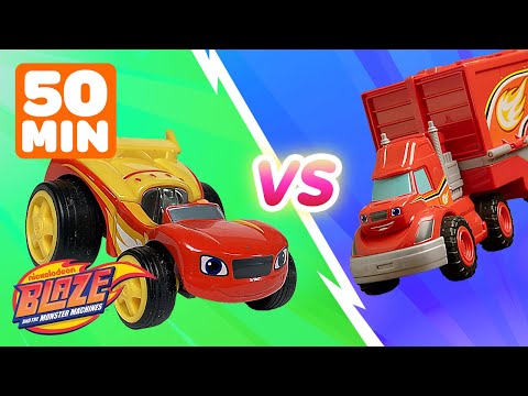 Big Rig Blaze vs. Race Car Blaze! 🏎️ | 50 Minute Toy Play | Blaze and the Monster Machines Toys