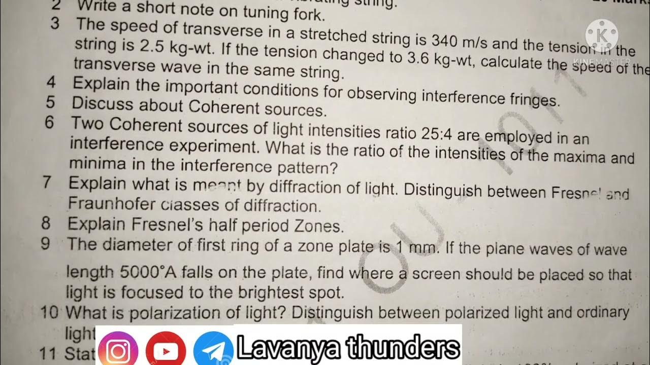 BSc 4th sem physics(waves and optics) question paper YouTube