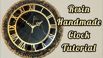 Handmade Resin Black Clock with stone border | Resin Art | Voiceover in English | By Resin Kaari