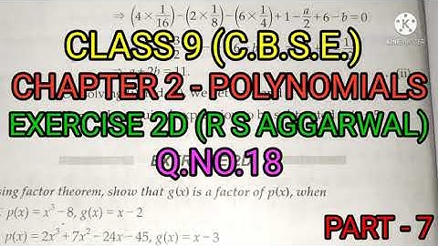 Class 9 | Math | Polynomials | Ex 2D | Q No 18 | R S Aggarwal | CBSE | Samriddho Classes