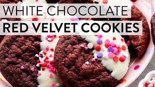 White Chocolate Dipped Red Velvet Cookies